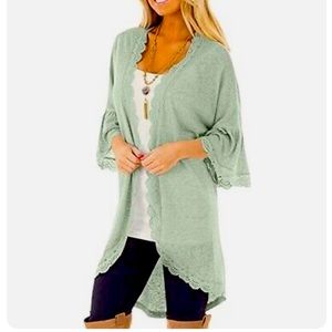 Spadehill Women's 3/4 Bell Sleeve Kimono Cardigan with Lace